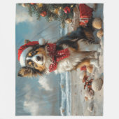Rough Collie Dog Christmas Vintag Beach Fleecedecke (Vorderseite)