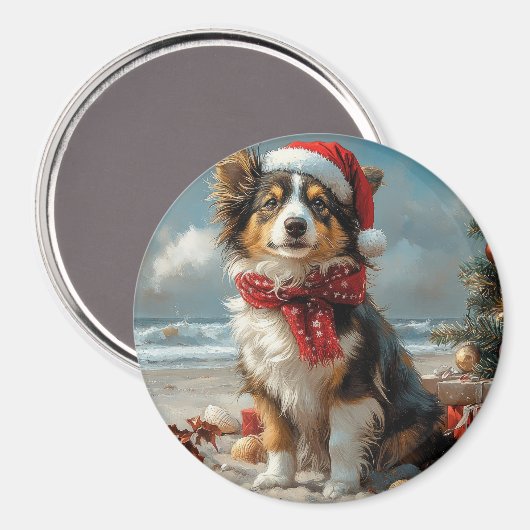Rough Collie Dog Christmas Vintag Beach Magnet (Vorderseite/Rückseite)
