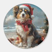 Rough Collie Dog Christmas Vintag Beach Magnet (Vorne)