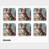Rough Collie Dog Christmas Vintag Beach Quadratischer Aufkleber (Blatt)