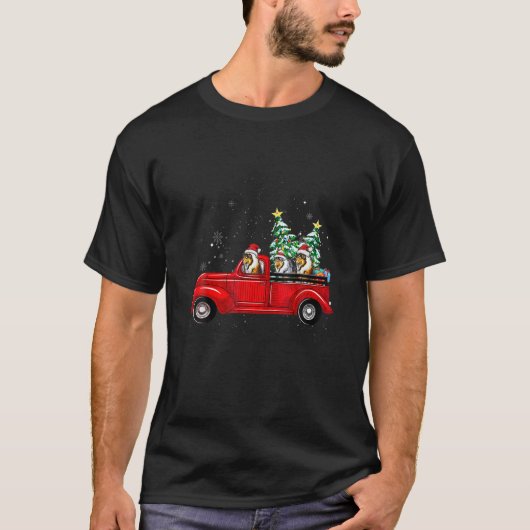 Rough Collie Dog Driving Xmas Truck Christmas Tree T-Shirt (Vorderseite)