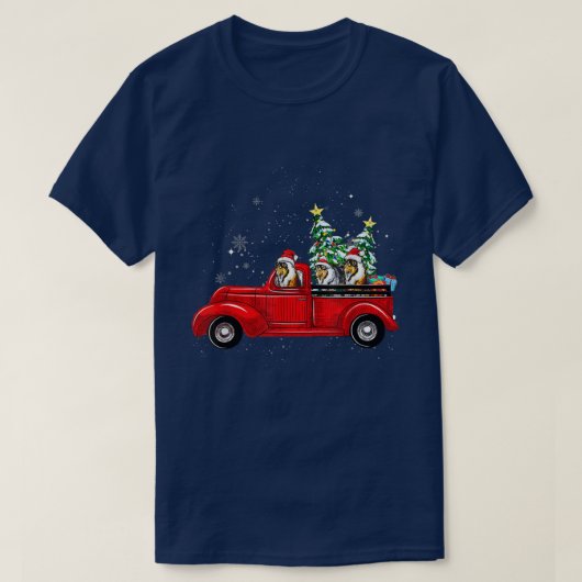Rough Collie Dog Driving Xmas Truck Christmas Tree T-Shirt (Design vorne)