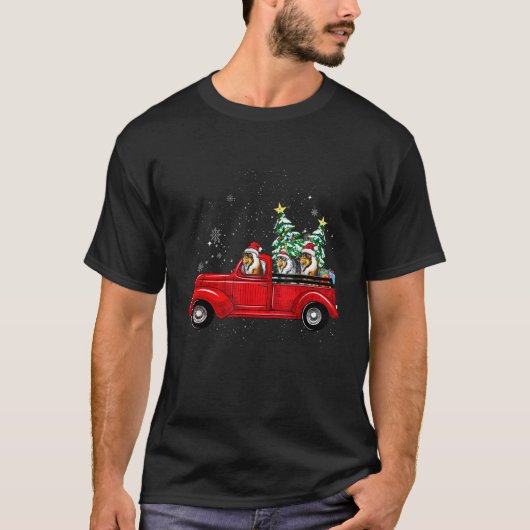 Rough Collie Dog Driving Xmas Truck Weihnachtsbaum T-Shirt (Vorderseite)