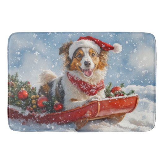 Rough Collie Dog in Sledge Let it Snow Christmas Badematte (Vorderseite)