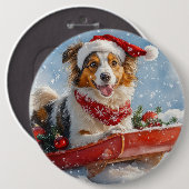Rough Collie Dog in Sledge Let it Snow Christmas Button (Vorne & Hinten)