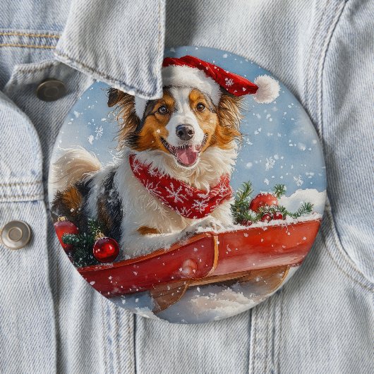 Rough Collie Dog in Sledge Let it Snow Christmas Button (Beispiel)