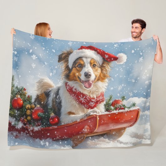 Rough Collie Dog in Sledge Let it Snow Christmas Fleecedecke (Beispiel)