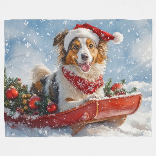 Rough Collie Dog in Sledge Let it Snow Christmas Fleecedecke (Vorderseite (Horizontal))