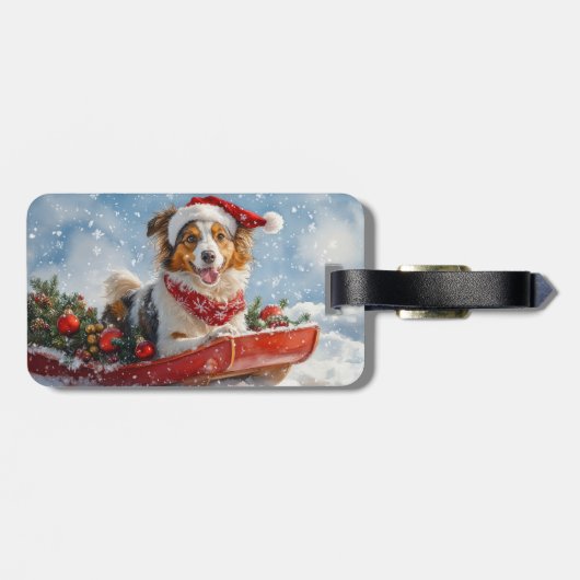 Rough Collie Dog in Sledge Let it Snow Christmas Gepäckanhänger (Rückseite horizontal)