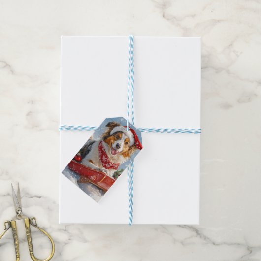 Rough Collie Dog in Sledge Let it Snow Christmas Geschenkanhänger (Mit Garn)