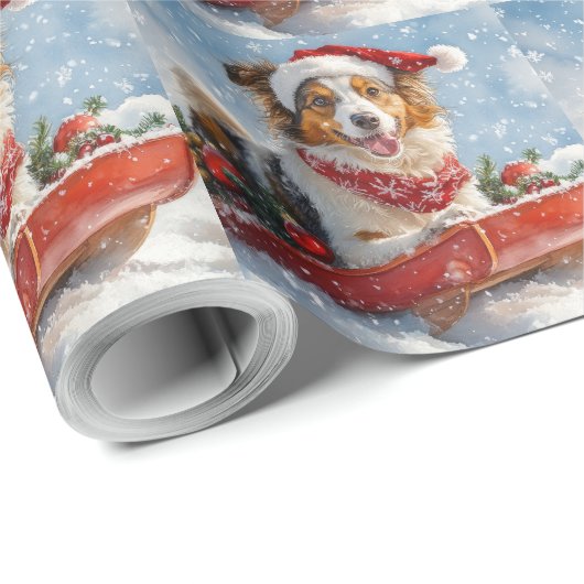 Rough Collie Dog in Sledge Let it Snow Christmas Geschenkpapier (Rolleneckpunkt)