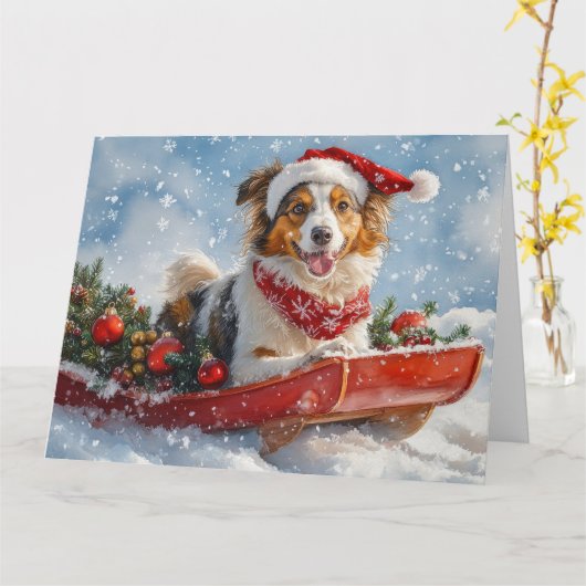 Rough Collie Dog in Sledge Let it Snow Christmas Karte (Gelbe Blume)