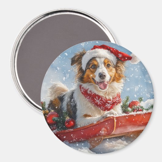 Rough Collie Dog in Sledge Let it Snow Christmas Magnet (Vorderseite/Rückseite)