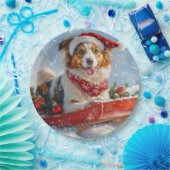 Rough Collie Dog in Sledge Let it Snow Christmas Pappteller (Party)