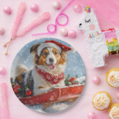 Rough Collie Dog in Sledge Let it Snow Christmas Pappteller (Party)