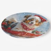 Rough Collie Dog in Sledge Let it Snow Christmas Pappteller (Schrägansicht)