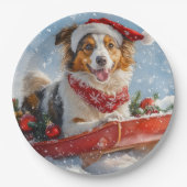Rough Collie Dog in Sledge Let it Snow Christmas Pappteller (Vorderseite)