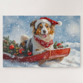 Rough Collie Dog in Sledge Let it Snow Christmas Puzzle (Horizontal)