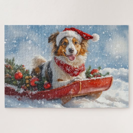 Rough Collie Dog in Sledge Let it Snow Christmas Puzzle (Horizontal)