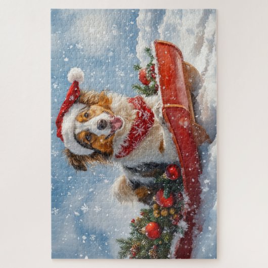 Rough Collie Dog in Sledge Let it Snow Christmas Puzzle (Vertikal)