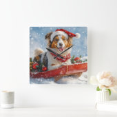 Rough Collie Dog in Sledge Let it Snow Christmas Quadratische Wanduhr (Zuhause)