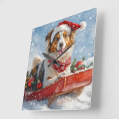 Rough Collie Dog in Sledge Let it Snow Christmas Quadratische Wanduhr (Winkel)