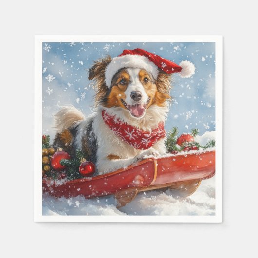Rough Collie Dog in Sledge Let it Snow Christmas Serviette (Vorderseite)