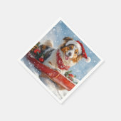 Rough Collie Dog in Sledge Let it Snow Christmas Serviette (Ecke)