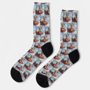 Rough Collie Dog in Sledge Let it Snow Christmas Socken