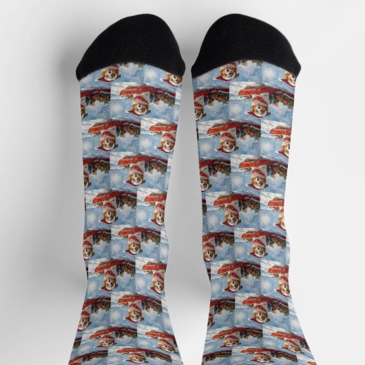 Rough Collie Dog in Sledge Let it Snow Christmas Socken (Oben)
