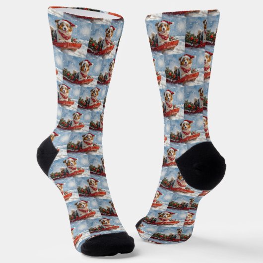 Rough Collie Dog in Sledge Let it Snow Christmas Socken (Gewinkelt)