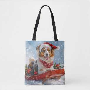Rough Collie Dog in Sledge Let it Snow Christmas Tasche