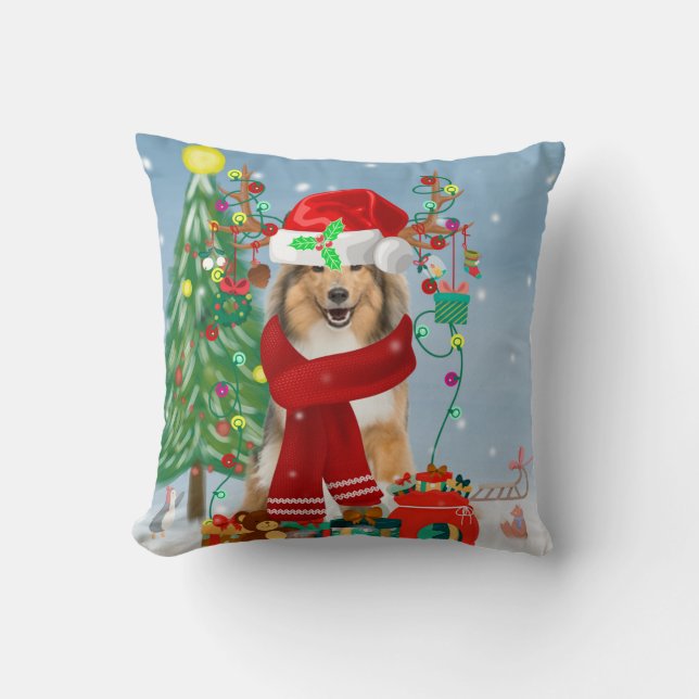Rough Collie Dog in Snow Christmas Gift Kissen (Vorderseite)