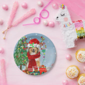Rough Collie Dog in Snow Christmas Gift Pappteller (Party)