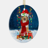 Rough Collie Dog in Snow mit Weihnachtsgeschenken Keramik Ornament (Rechts)