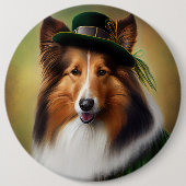 Rough Collie Dog in St. Patrick's Day Dress Button (Vorderseite)