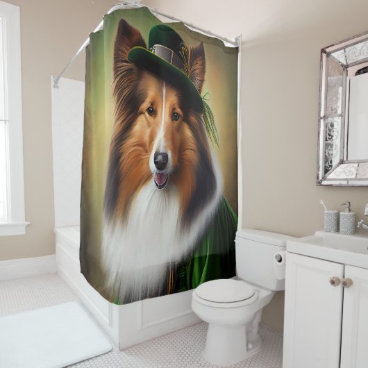 Rough Collie Dog in St. Patrick's Day Dress Duschvorhang (Beispiel)