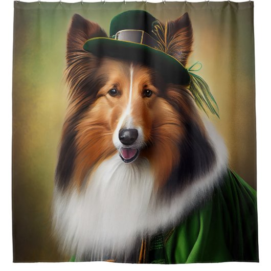 Rough Collie Dog in St. Patrick's Day Dress Duschvorhang (Vorderseite)