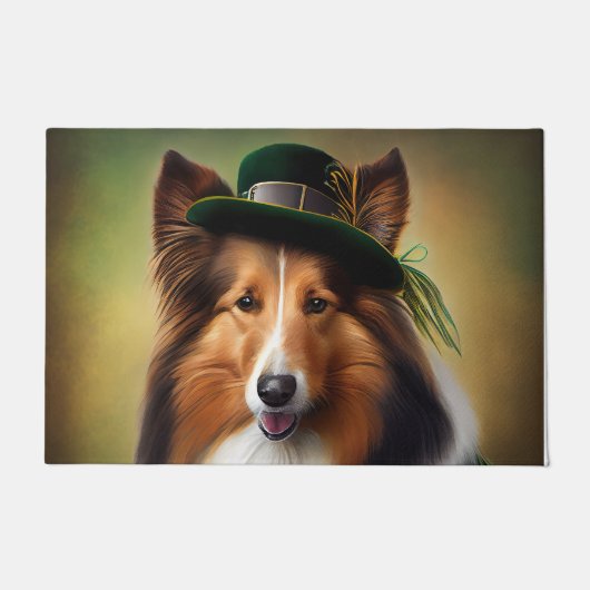 Rough Collie Dog in St. Patrick's Day Dress Fußmatte (Vorderseite)