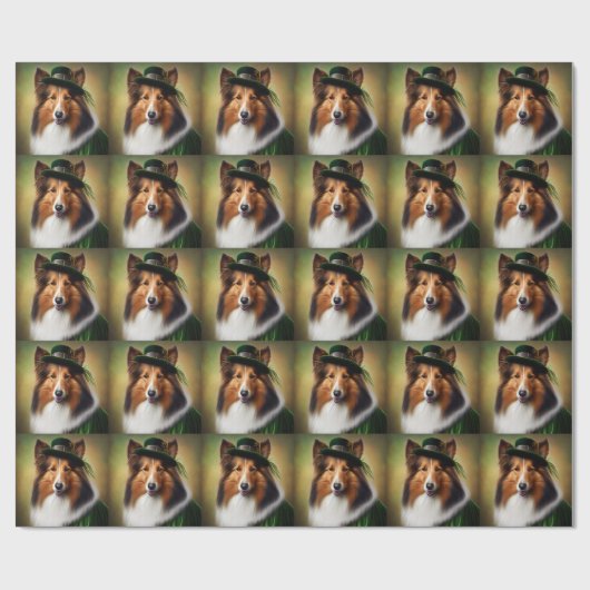 Rough Collie Dog in St. Patrick's Day Dress Geschenkpapier (Flach)