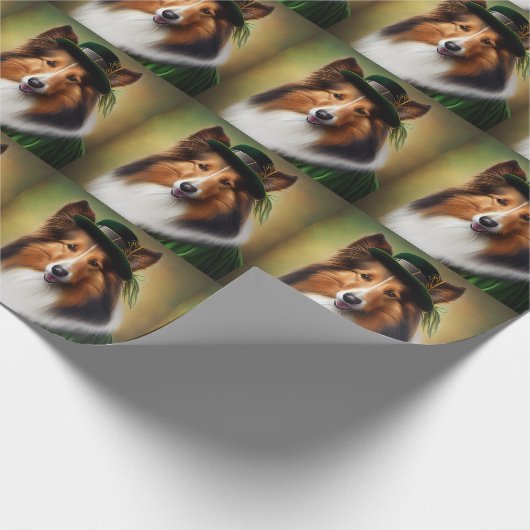 Rough Collie Dog in St. Patrick's Day Dress Geschenkpapier (Ecke)