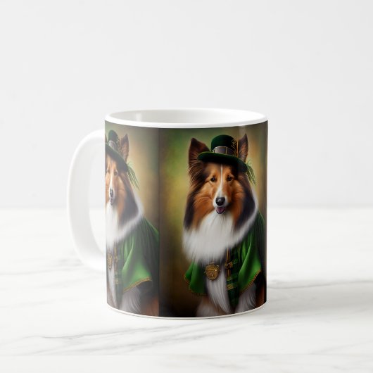 Rough Collie Dog in St. Patrick's Day Dress Kaffeetasse (Vorderseite Links)