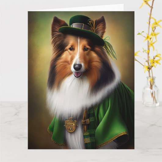 Rough Collie Dog in St. Patrick's Day Dress Karte (Gelbe Blume)