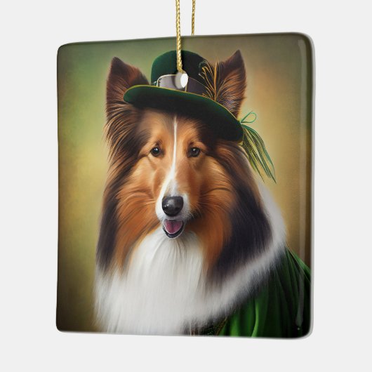 Rough Collie Dog in St. Patrick's Day Dress Keramikornament (Links)