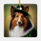 Rough Collie Dog in St. Patrick's Day Dress Keramikornament (Vorderseite)