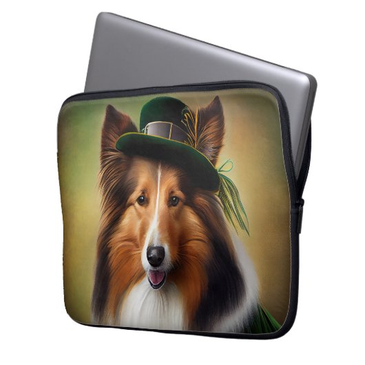 Rough Collie Dog in St. Patrick's Day Dress Laptopschutzhülle (Vorderseite Links)