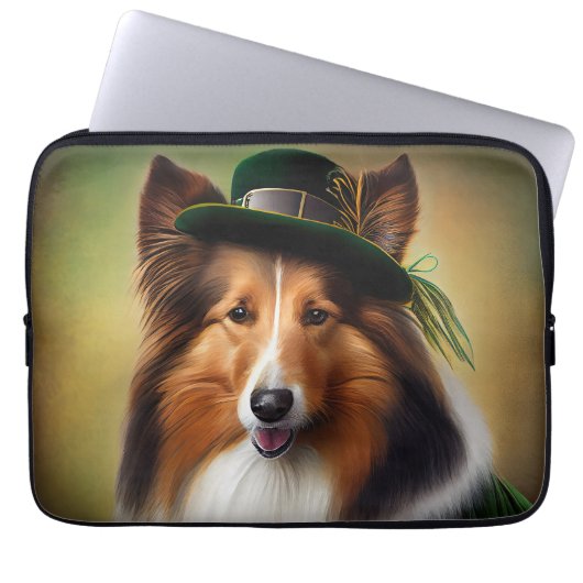Rough Collie Dog in St. Patrick's Day Dress Laptopschutzhülle (Vorderseite)