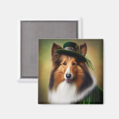 Rough Collie Dog in St. Patrick's Day Dress Magnet (Vorderseite/Rückseite)