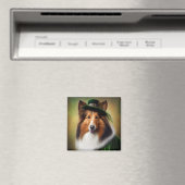 Rough Collie Dog in St. Patrick's Day Dress Magnet (In Situ (Geschirrspüler))