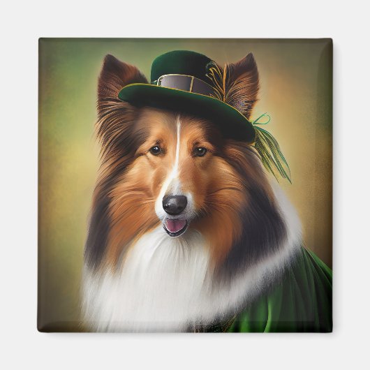 Rough Collie Dog in St. Patrick's Day Dress Magnet (Vorne)